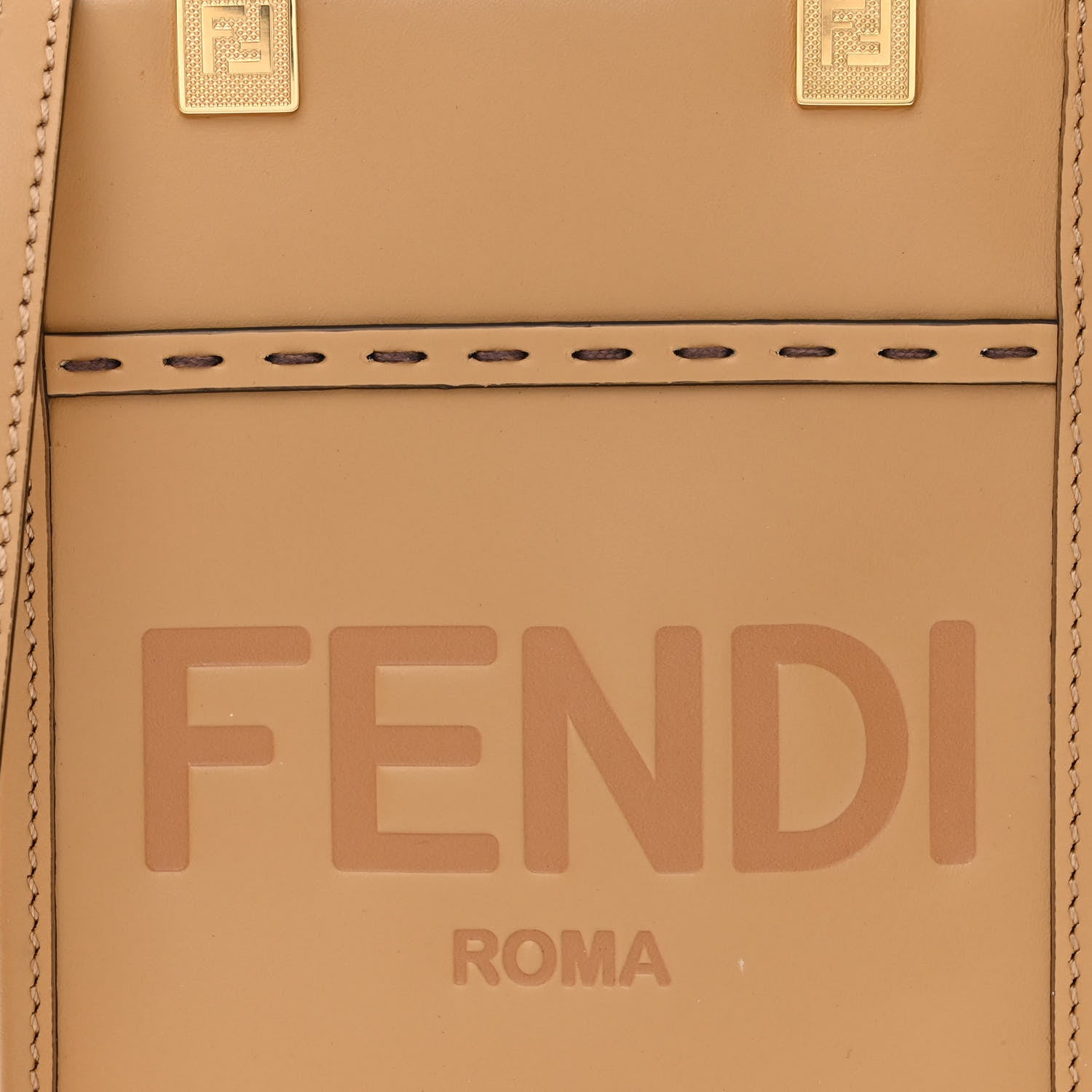 Fendi Vitello King Plexiglass Logo Embossed Mini Fendi Sunshine Shopper Tote Miele Scuro 8 of 13