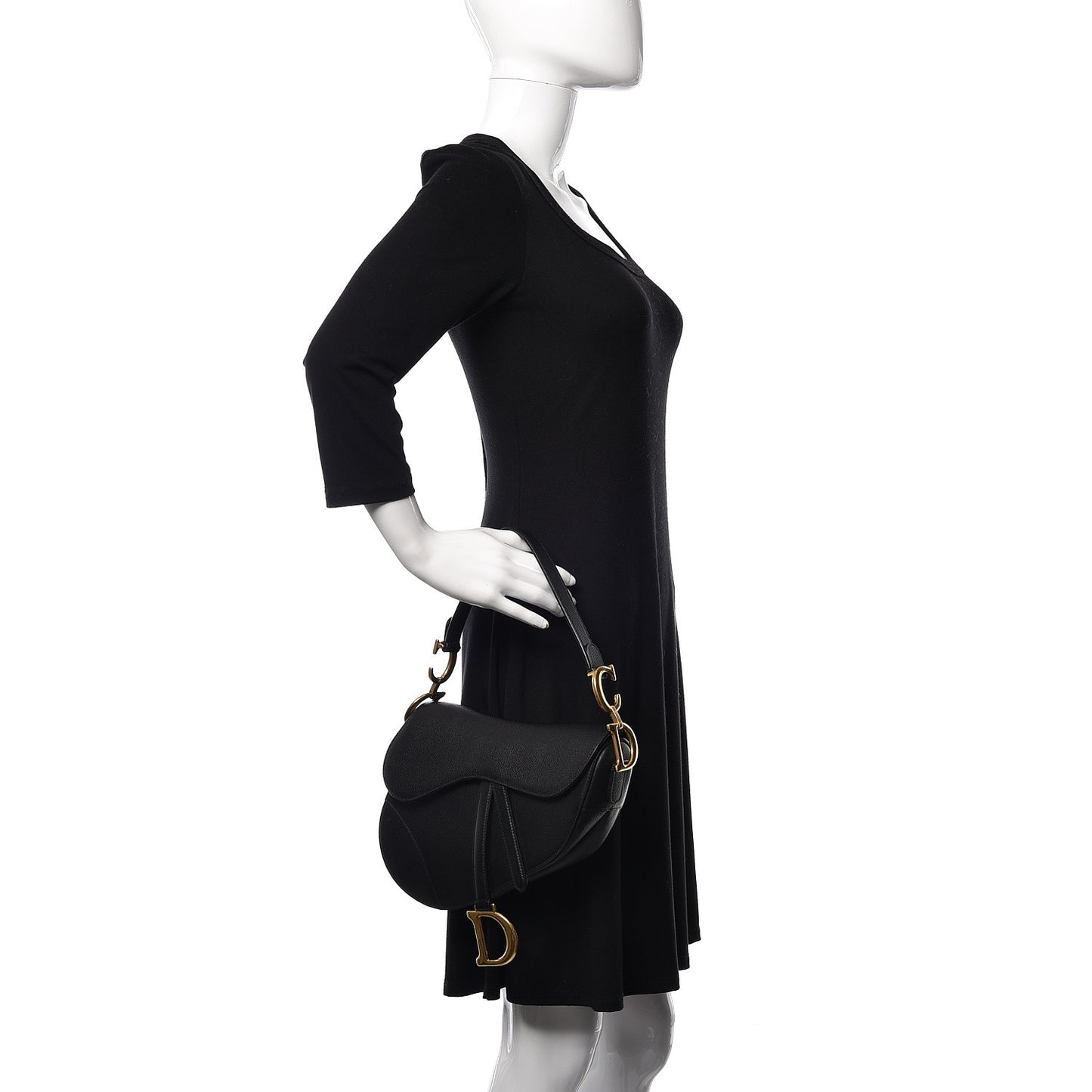 Grained Calfskin Mini Saddle Bag Black