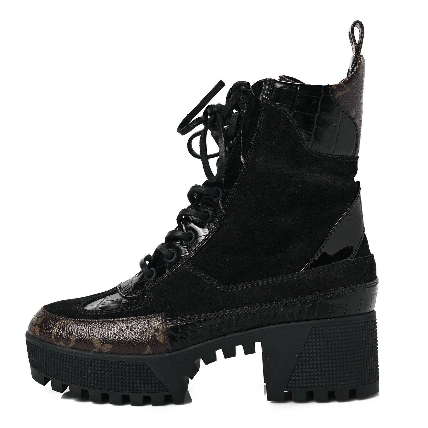 Suede Calfskin Monogram Laureate Platform Desert Boots 36 Black