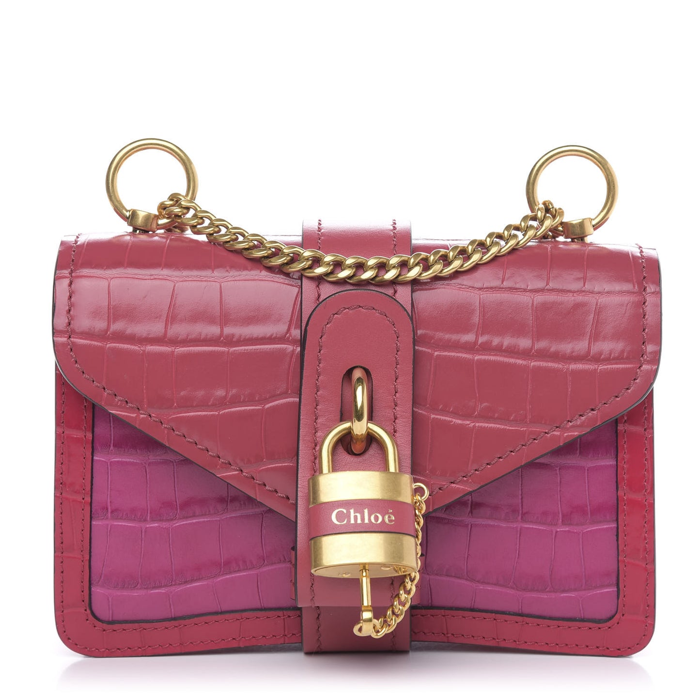 Calfskin Crocodile Embossed Mini Aby Chain Shoulder Bag Graphic Pink