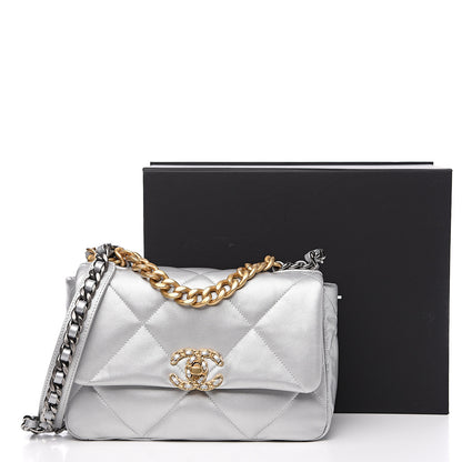 Chanel Metallic Goatskin Quilted Medium 19 Flap Silver 11 of 11