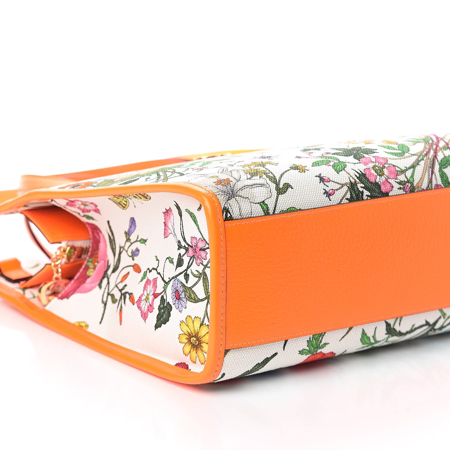 Gucci Canvas Medium Flora Tote White Multicolor Orange Fluo 8 of 9