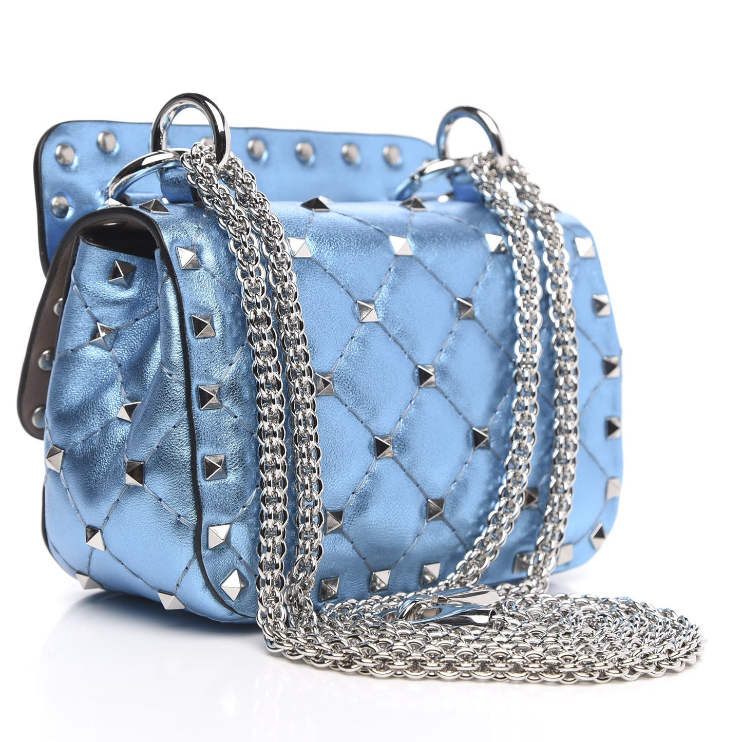 Metallic Nappa Micro Rockstud Spike Shoulder Bag Cerulean