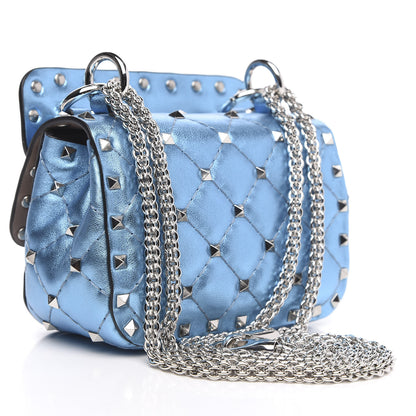 Valentino Garavani Metallic Nappa Micro Rockstud Spike Shoulder Bag Cerulean 3 of 9