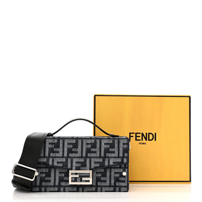 Fendi Fabric Jacquard Reactive Jean Denim Vitello Cover FF Baguette Soft Trunk Blue Black 11 of 11
