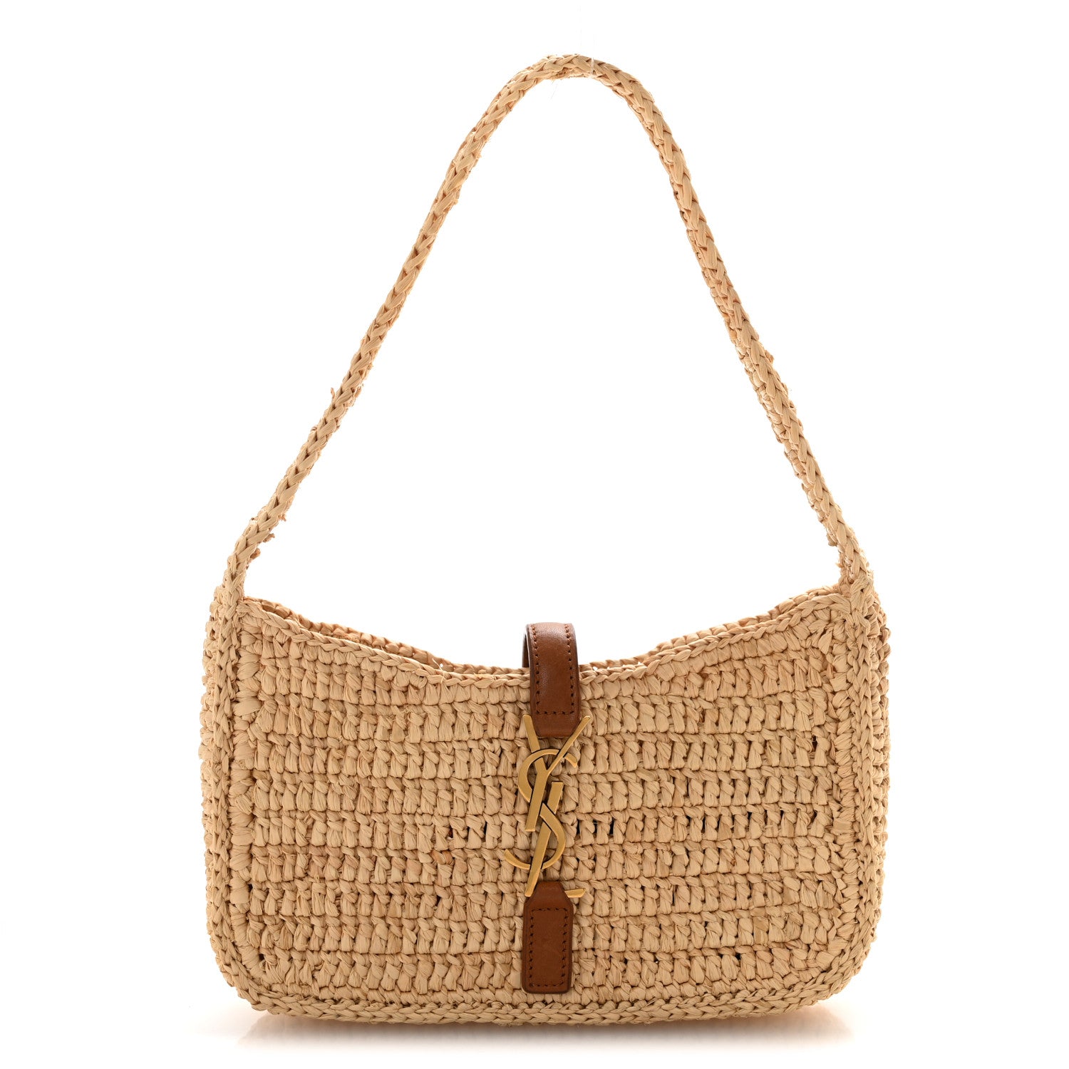 Saint Laurent Raffia Calfskin Le 5 A 7 Mini Hobo Natural Brick 1 of 14