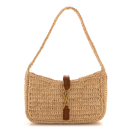 Saint Laurent Raffia Calfskin Le 5 A 7 Mini Hobo Natural Brick 1 of 14