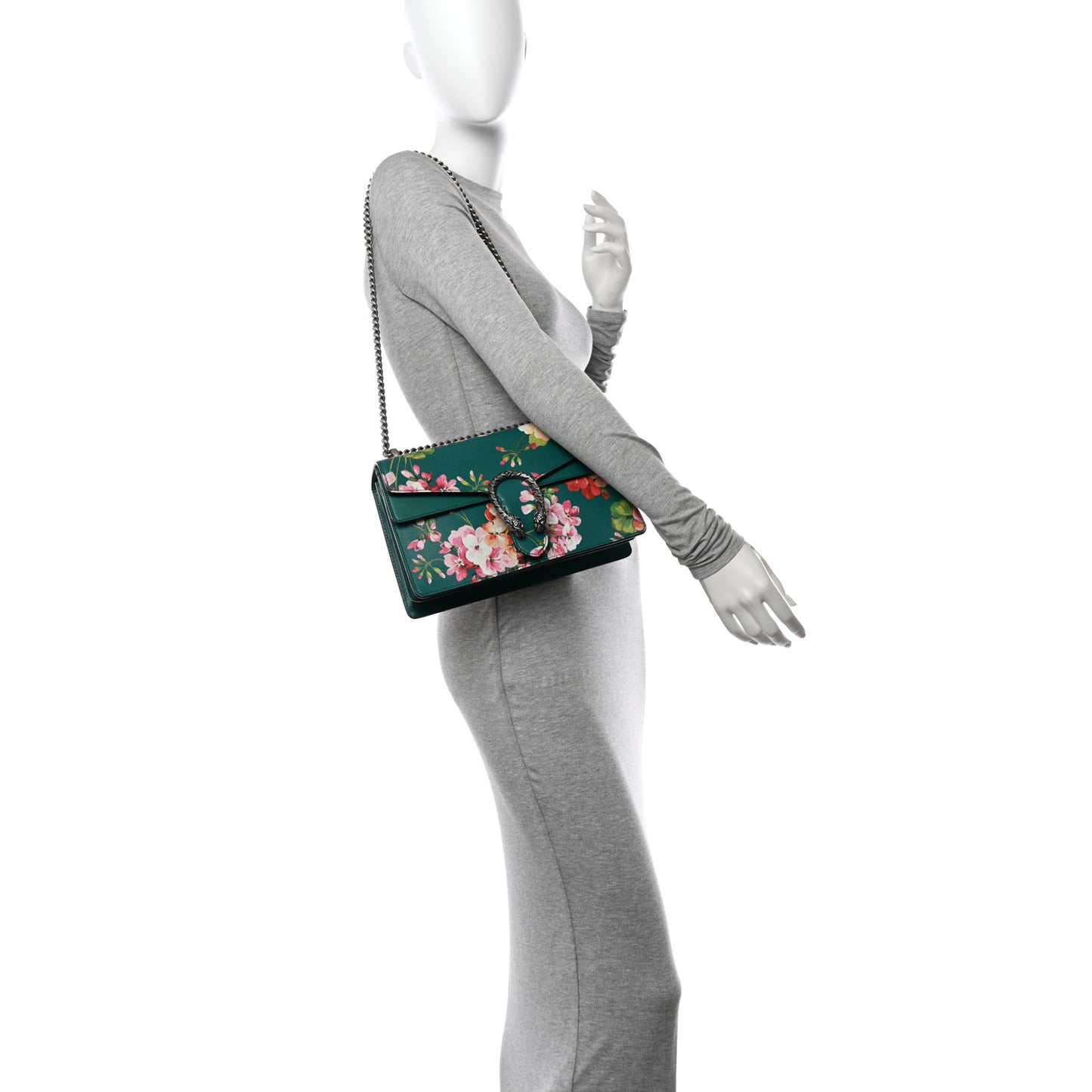 Calfskin Blooms Print Small Dionysus Shoulder Bag Bright Emerald Multicolor