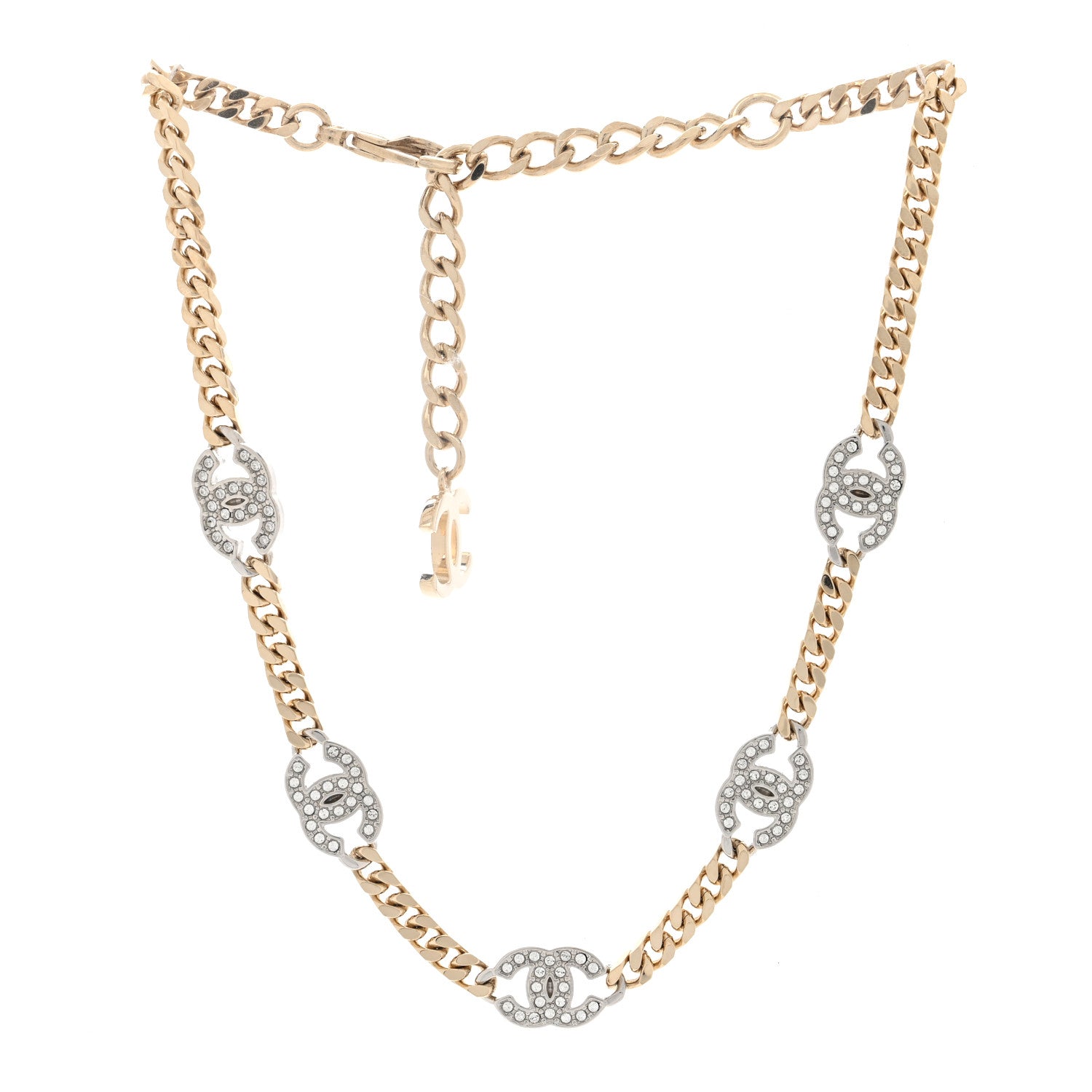 Chanel Crystal Chain CC Link Choker Gold Silver 3 of 5