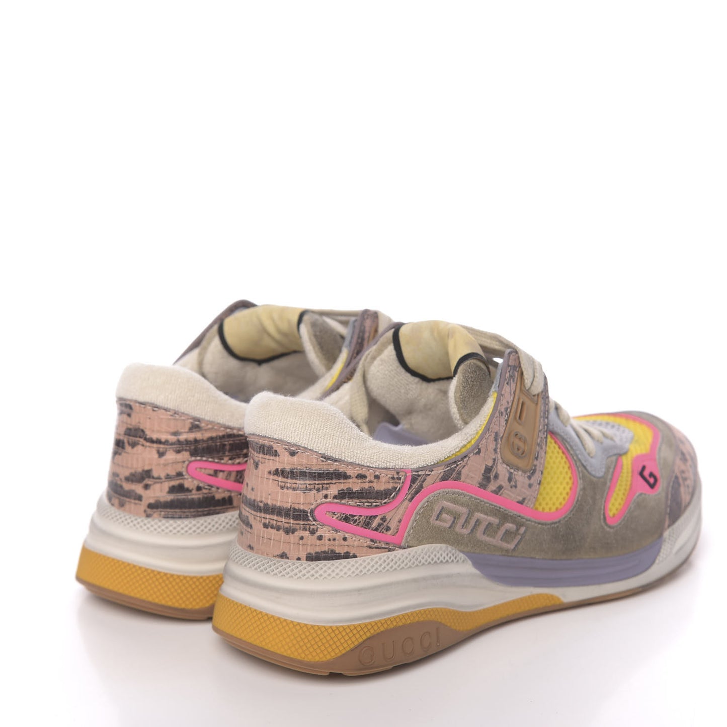 Suede Calfskin Tejus Printed Womens Ultrapace Sneakers 37.5 Pink Silver Oatmeal Yolk
