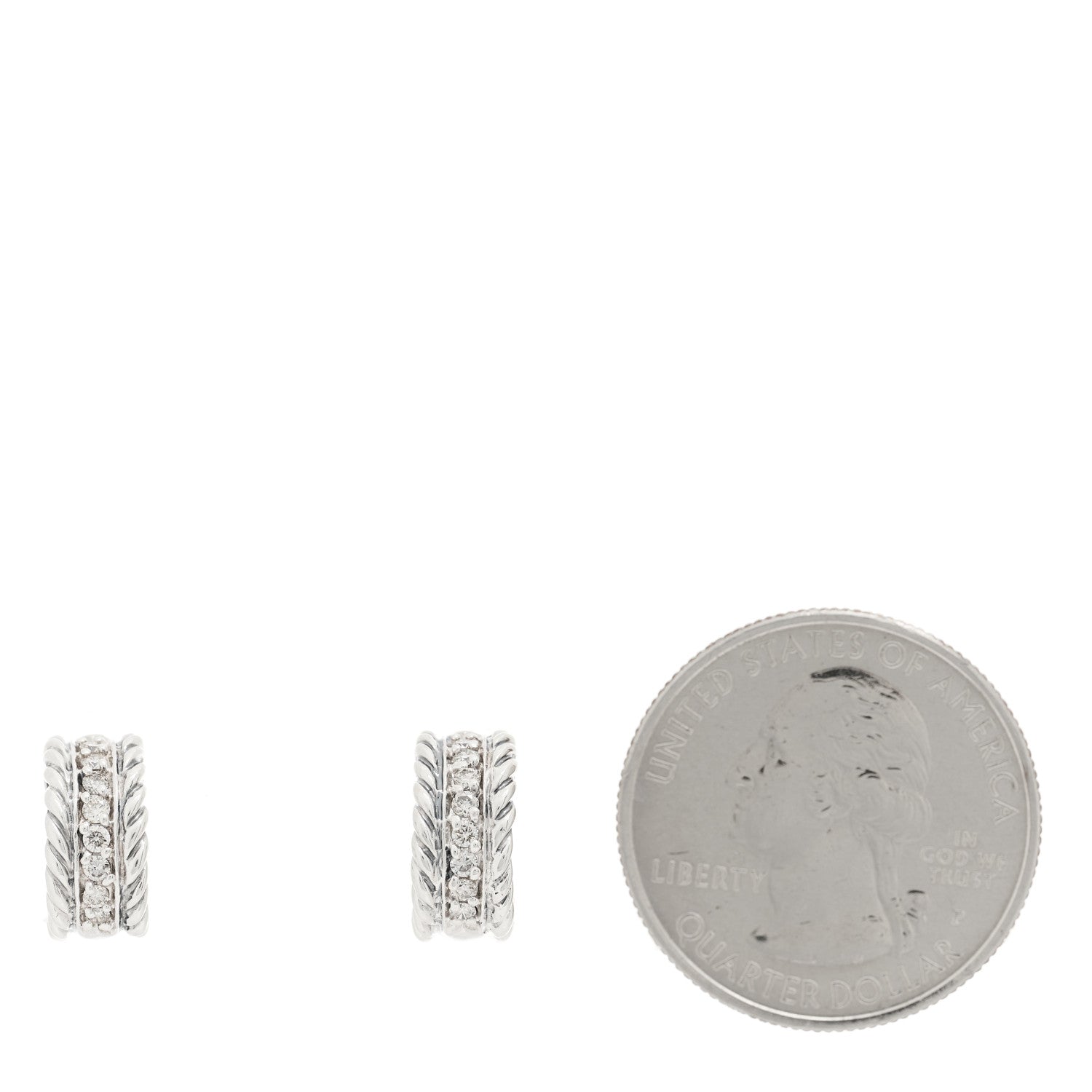 David Yurman Sterling Silver Diamond 12mm Cable Hoop Earrings 2 of 4