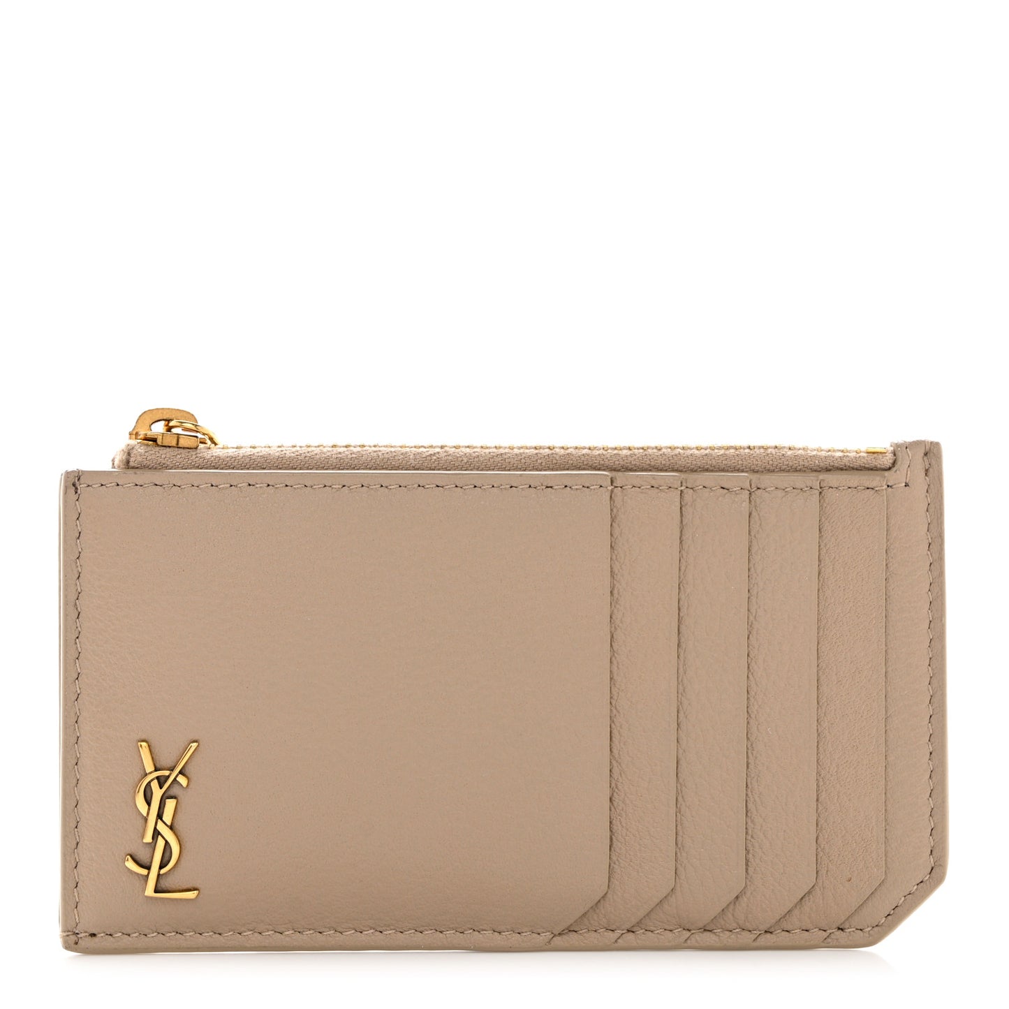 Grained Calfskin Monogram 5 Fragments Zip Pouch Card Holder Beige