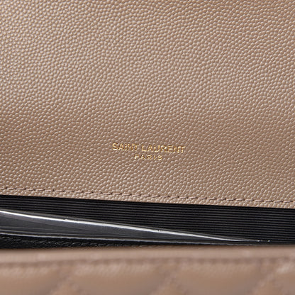 Saint Laurent Grain De Poudre Textured Mixed Matelasse Medium Triquilt Monogram Satchel Taupe 6 of 10