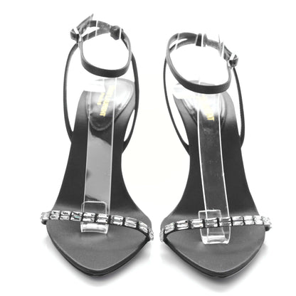 Saint Laurent Silk Embellished Sandals 36.5 Black 2 of 7