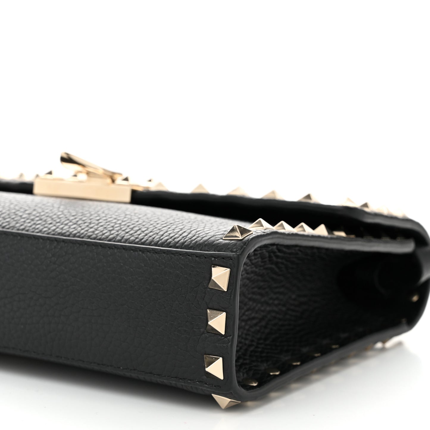 Pebbled Calfskin Medium Rockstud Flip Lock Crossbody Bag Black