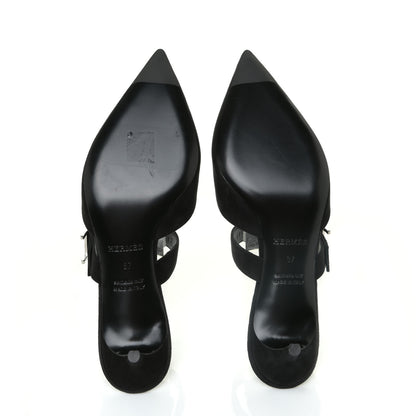 Hermes Suede Goatskin Blink Mules 37 Black 5 of 11