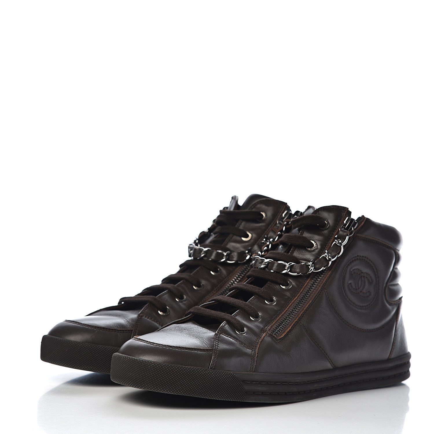 Chanel Calfskin Mens Zipped Sneakers 43 Brown 3 of 10