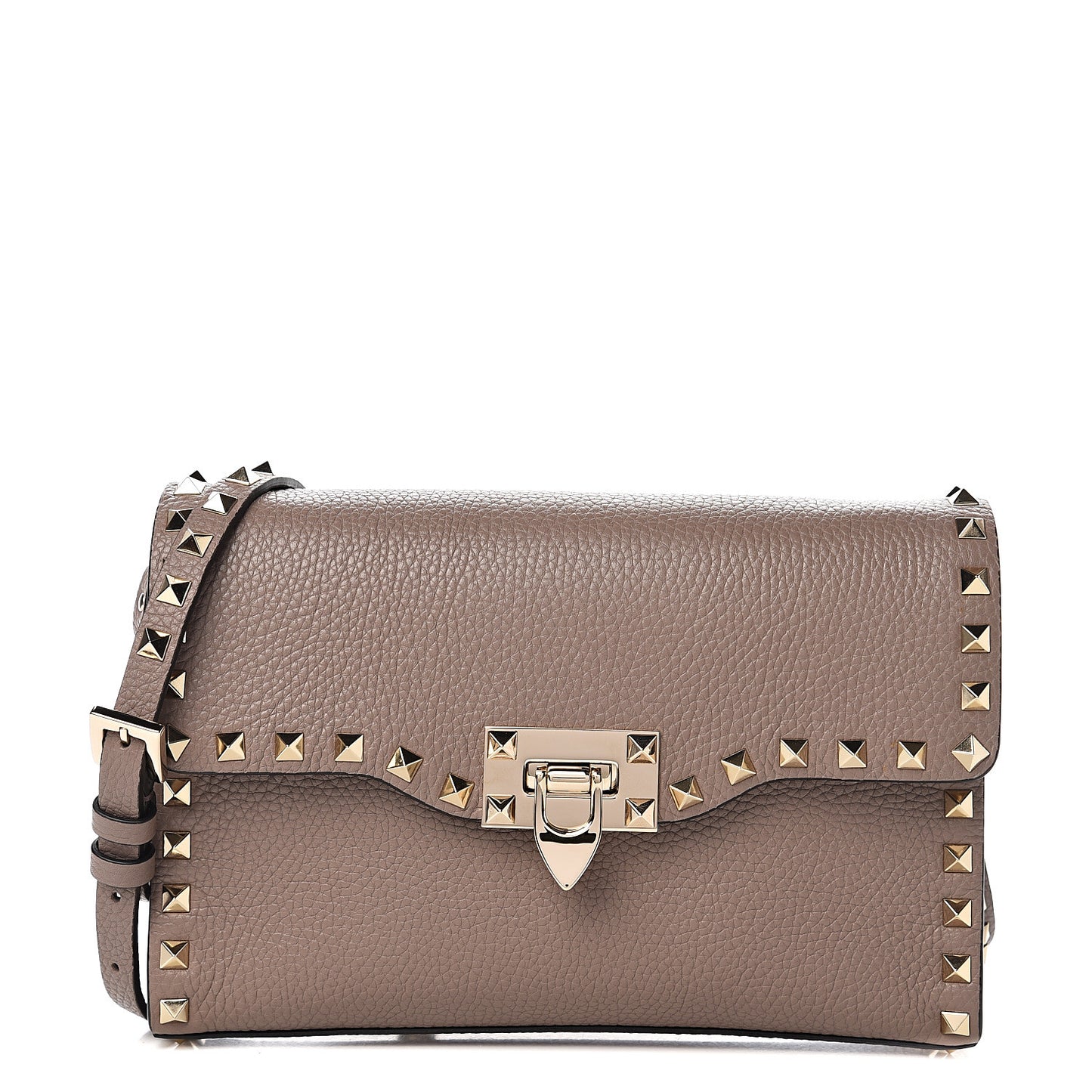 Pebbled Calfskin Medium Rockstud Flip Lock Crossbody Bag Clay