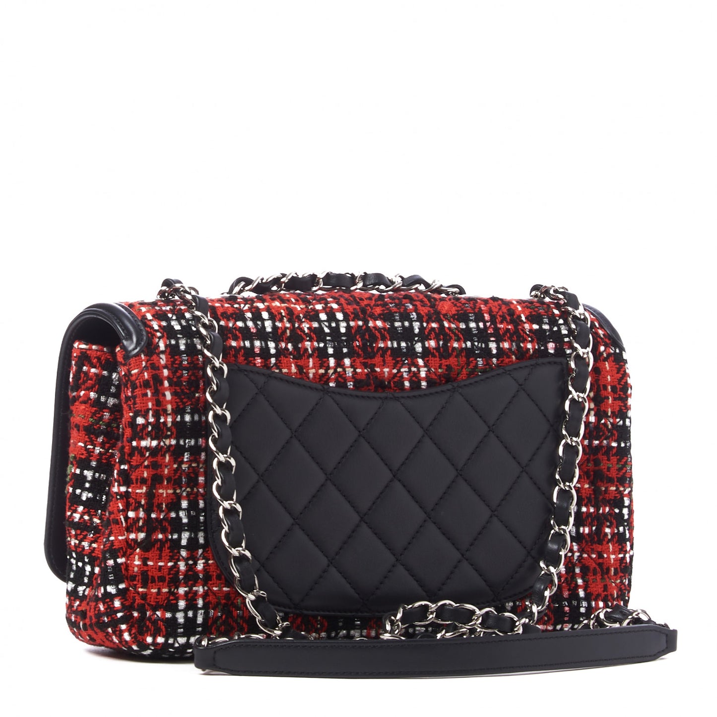 Tweed Calfskin Quilted Medium CC Filigree Flap Red Black