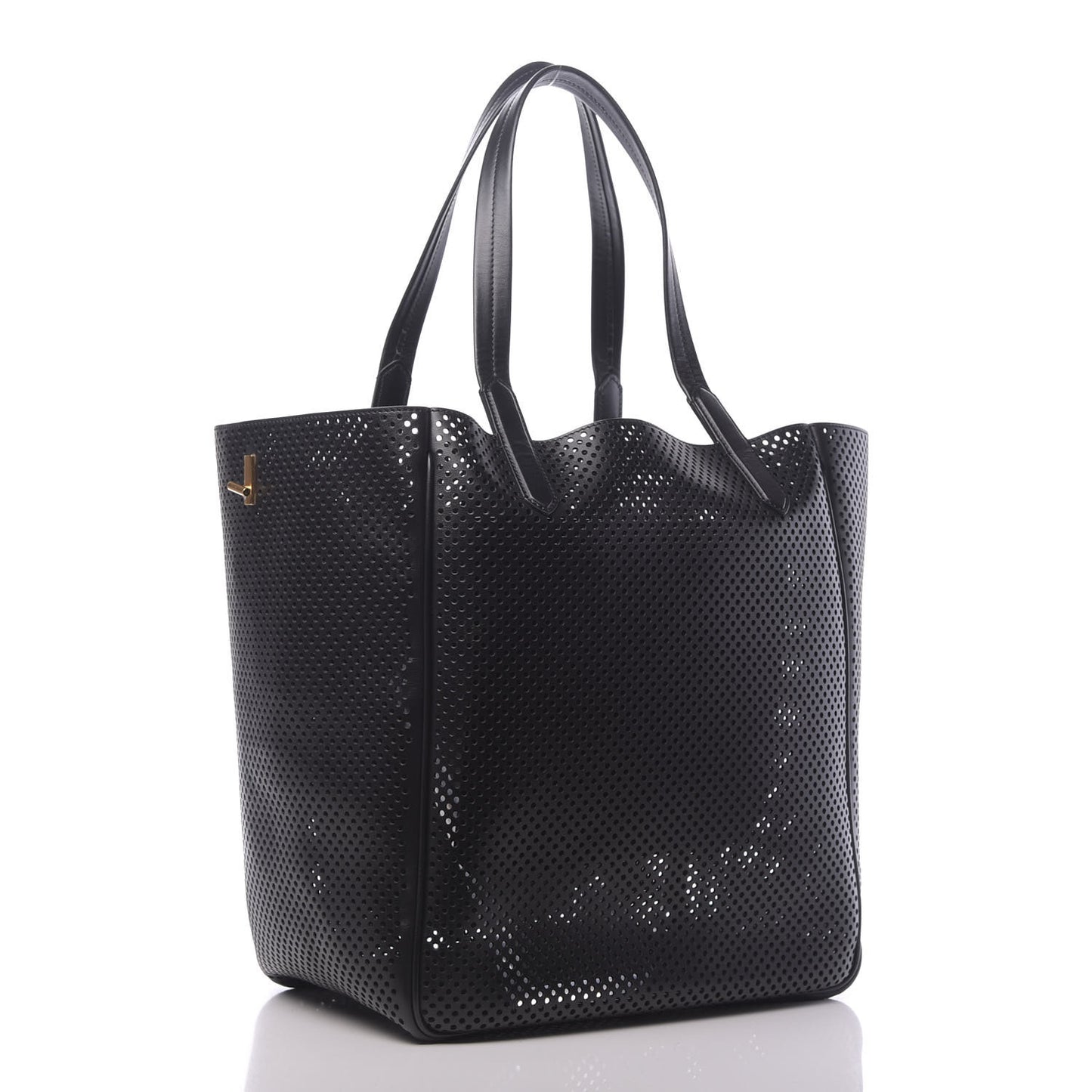 Calfskin Perforated T Twist Tote Black