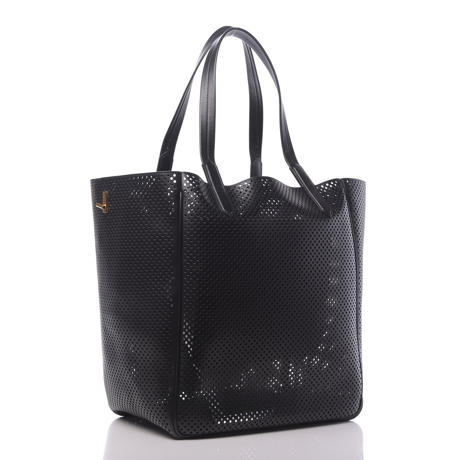 Tom Ford Calfskin Perforated T Twist Tote Black 3 of 9