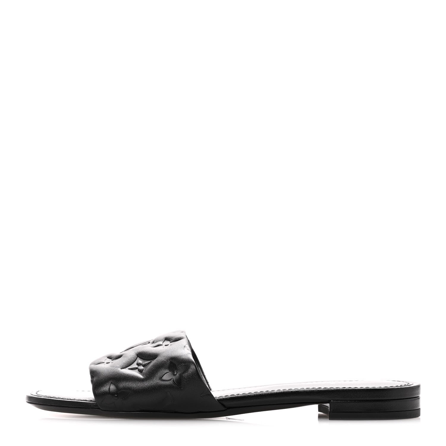 Louis Vuitton Lambskin Embossed Monogram Revival Flat Mules 39 Black 1 of 9