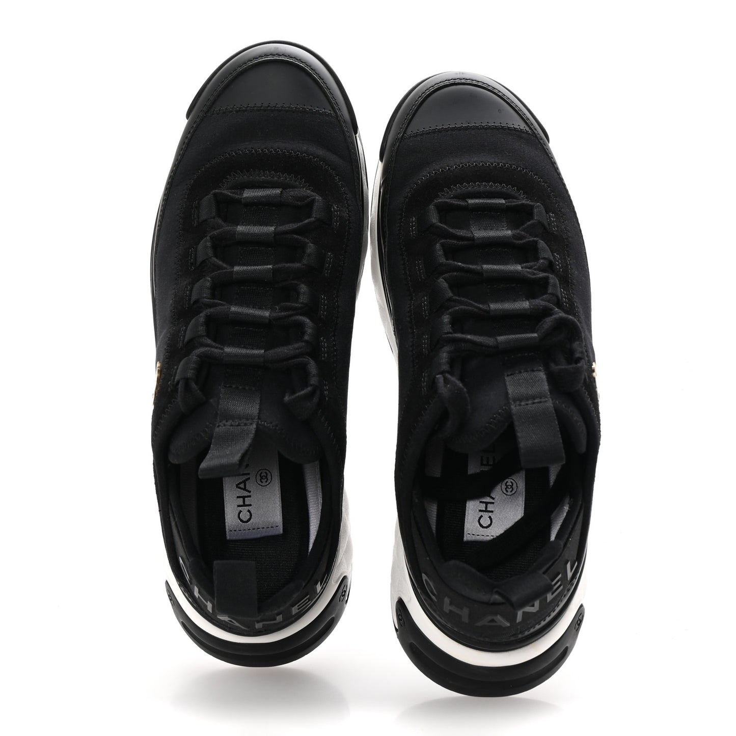 Velvet Calfskin Mixed Fibers CC Sneakers 38.5 Black