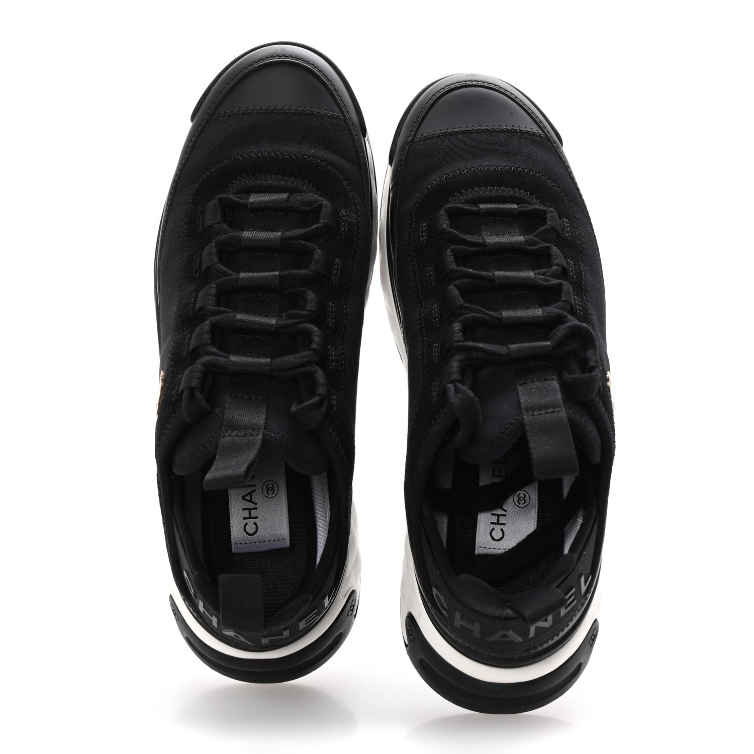 Chanel Velvet Calfskin Mixed Fibers CC Sneakers 38.5 Black 2 of 10