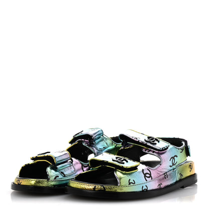 Chanel Laminated Lambskin Printed CC Dad Sandals 38 Multicolor Black 4 of 11