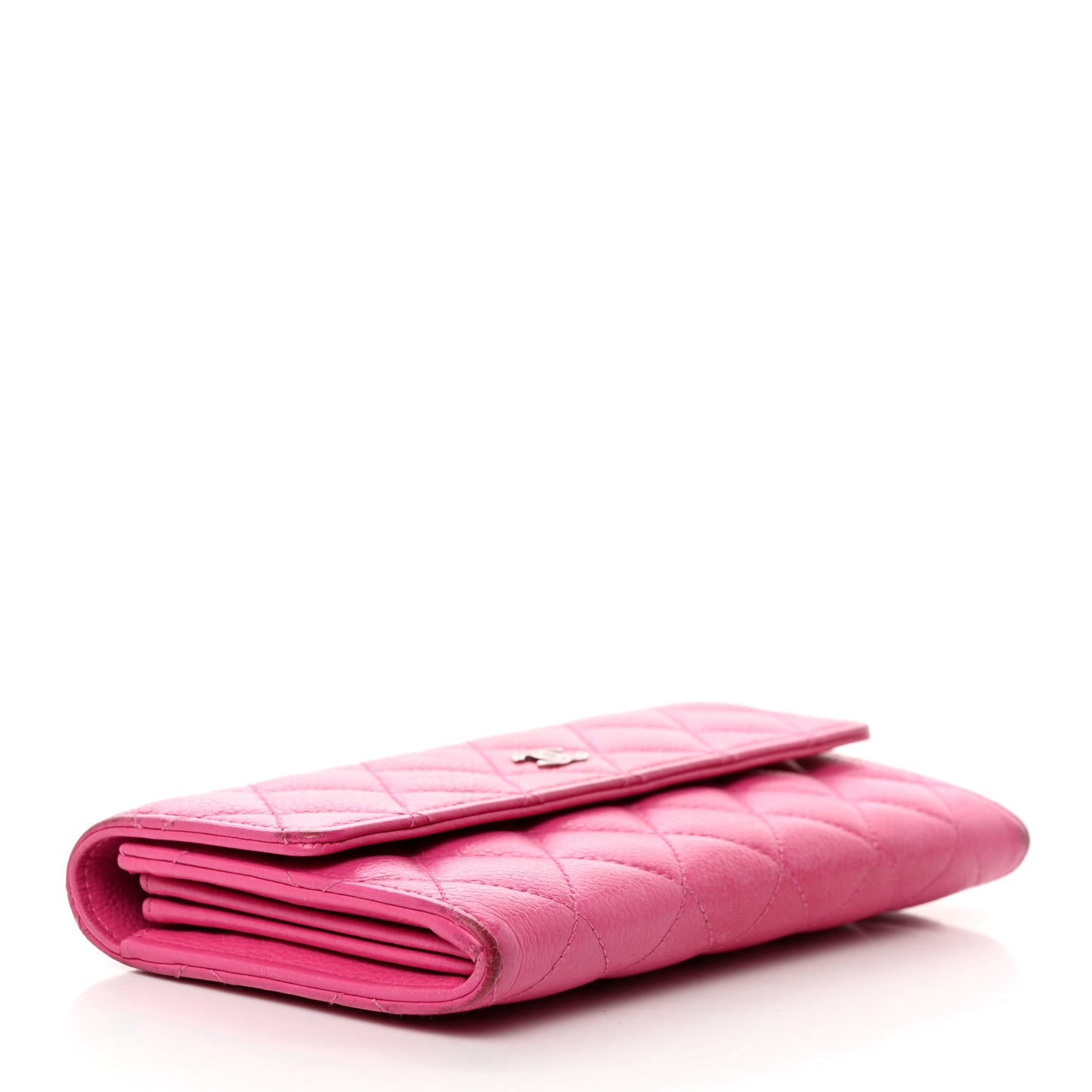 Caviar Quilted Large Gusset Flap Wallet Pink