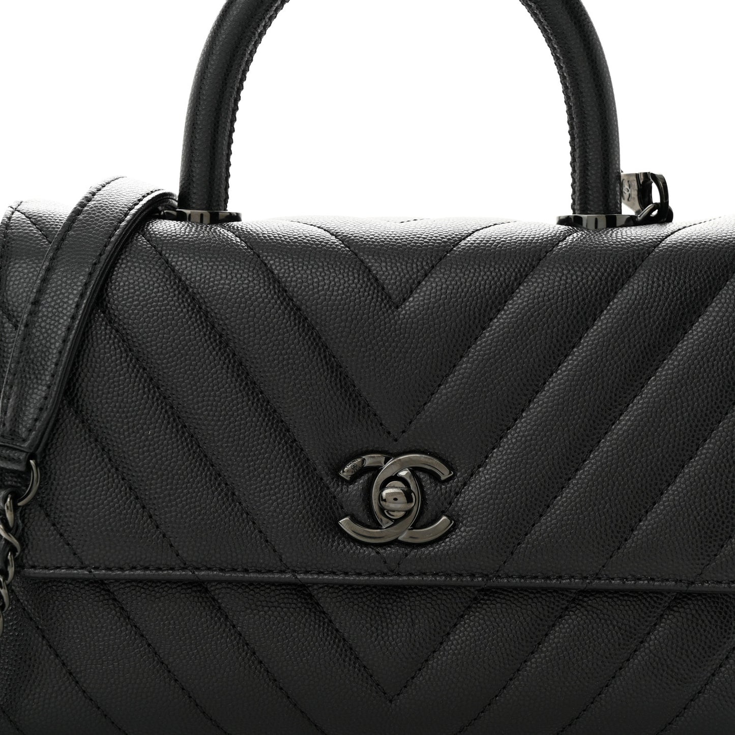 Caviar Chevron Quilted Mini Coco Handle Flap So Black
