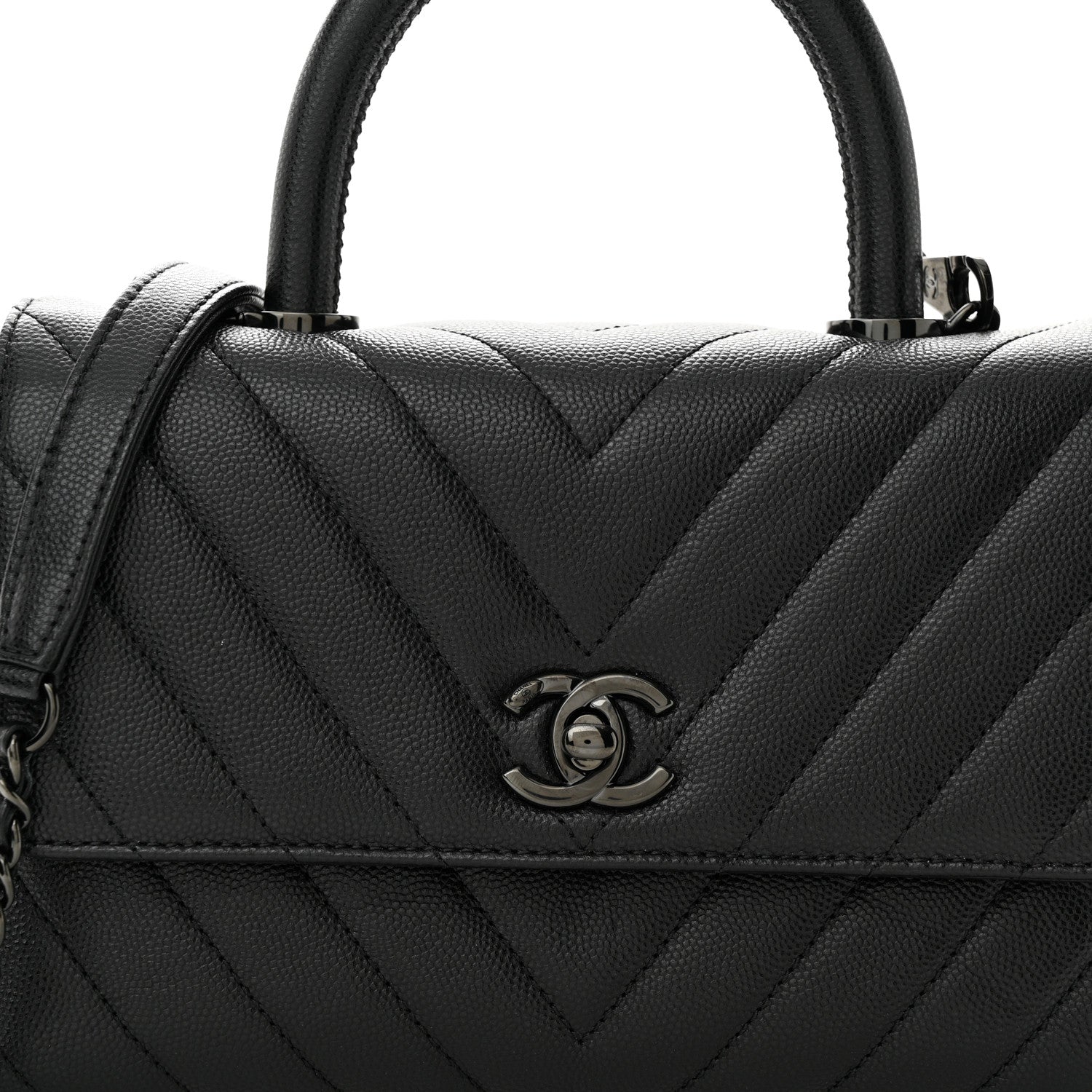Chanel Caviar Chevron Quilted Mini Coco Handle Flap So Black 8 of 11