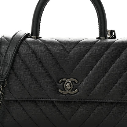 Chanel Caviar Chevron Quilted Mini Coco Handle Flap So Black 8 of 11