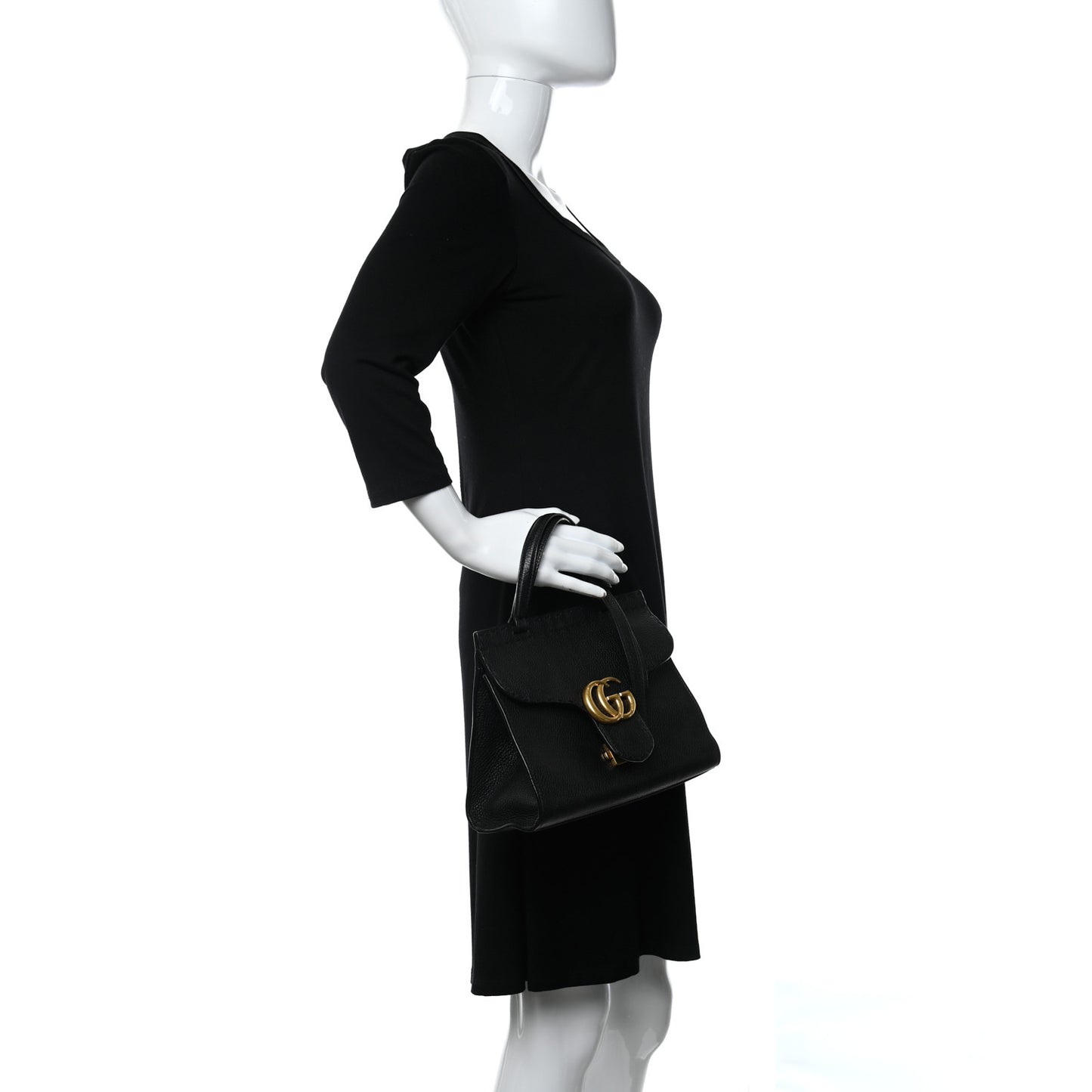 Calfskin Mini GG Marmont Top Handle Bag Black