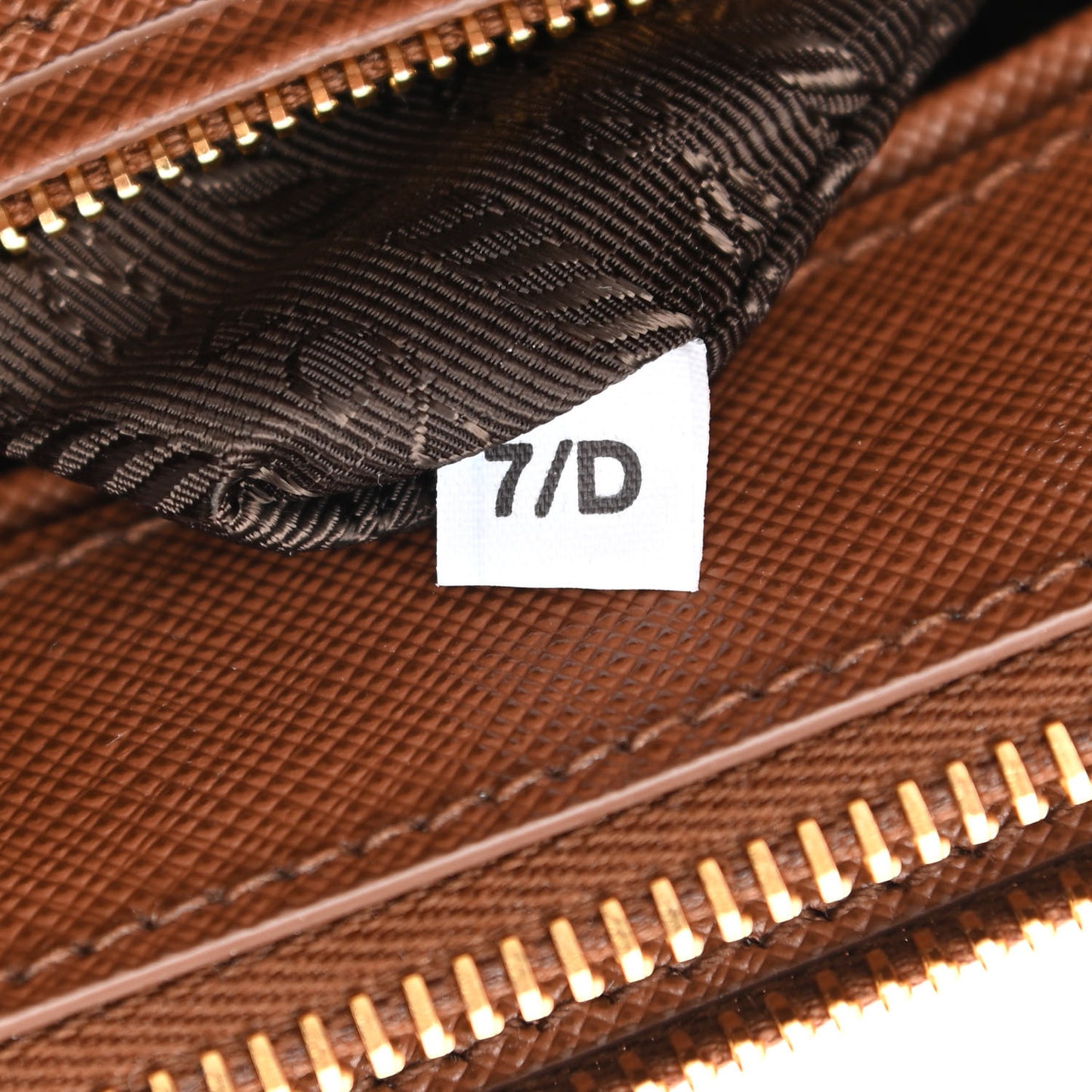 Jacquard Saffiano Triangolo Symbole Embroidered Mini Galleria Double Zip Tote Tabacco Talco