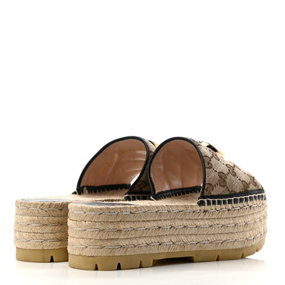 Gucci Monogram Matelasse Diagonal GG Marmont Platform Espadrille Slide Sandals 38 Beige Ebony Black 4 of 8