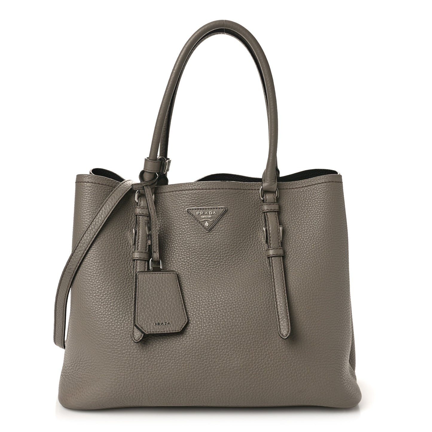 Vitello Daino Medium Double Handle Tote Argilla Black