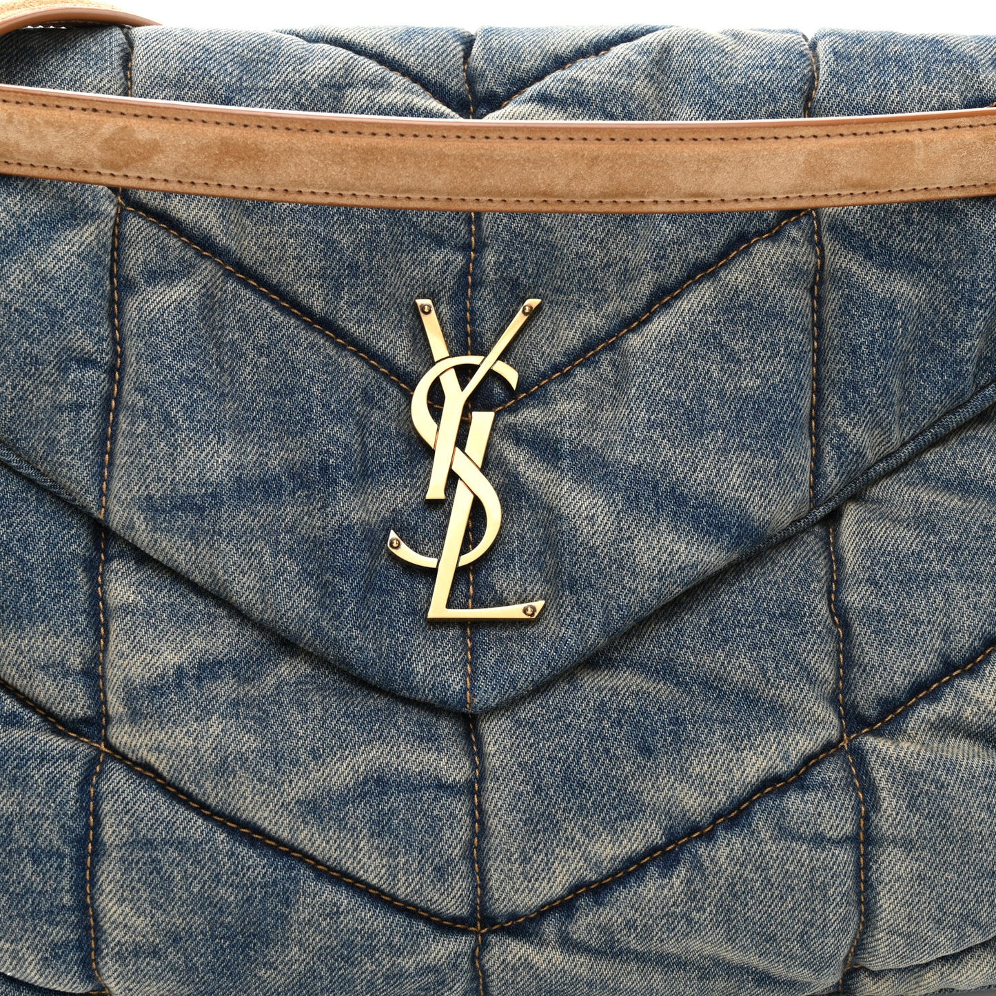 Denim Quilted Medium Loulou Puffer Monogram Chain Satchel Blue Cinnamon