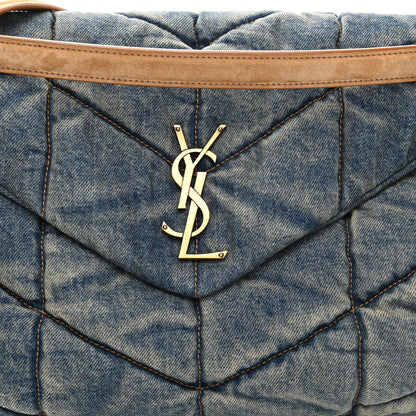 Saint Laurent Denim Quilted Medium Loulou Puffer Monogram Chain Satchel Blue Cinnamon 7 of 9