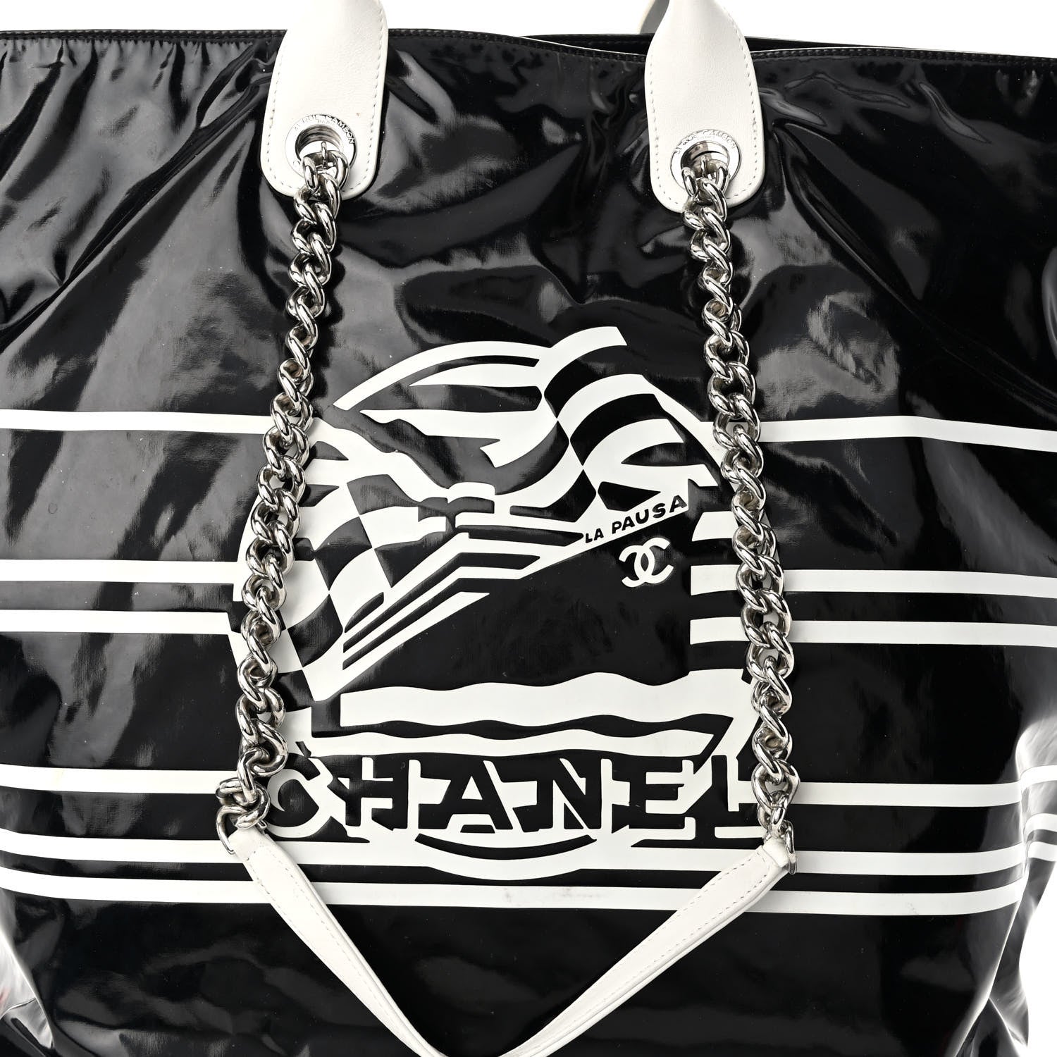 Chanel Vinyl Large La Pausa Bay Shopping Bag Black 8 of 11