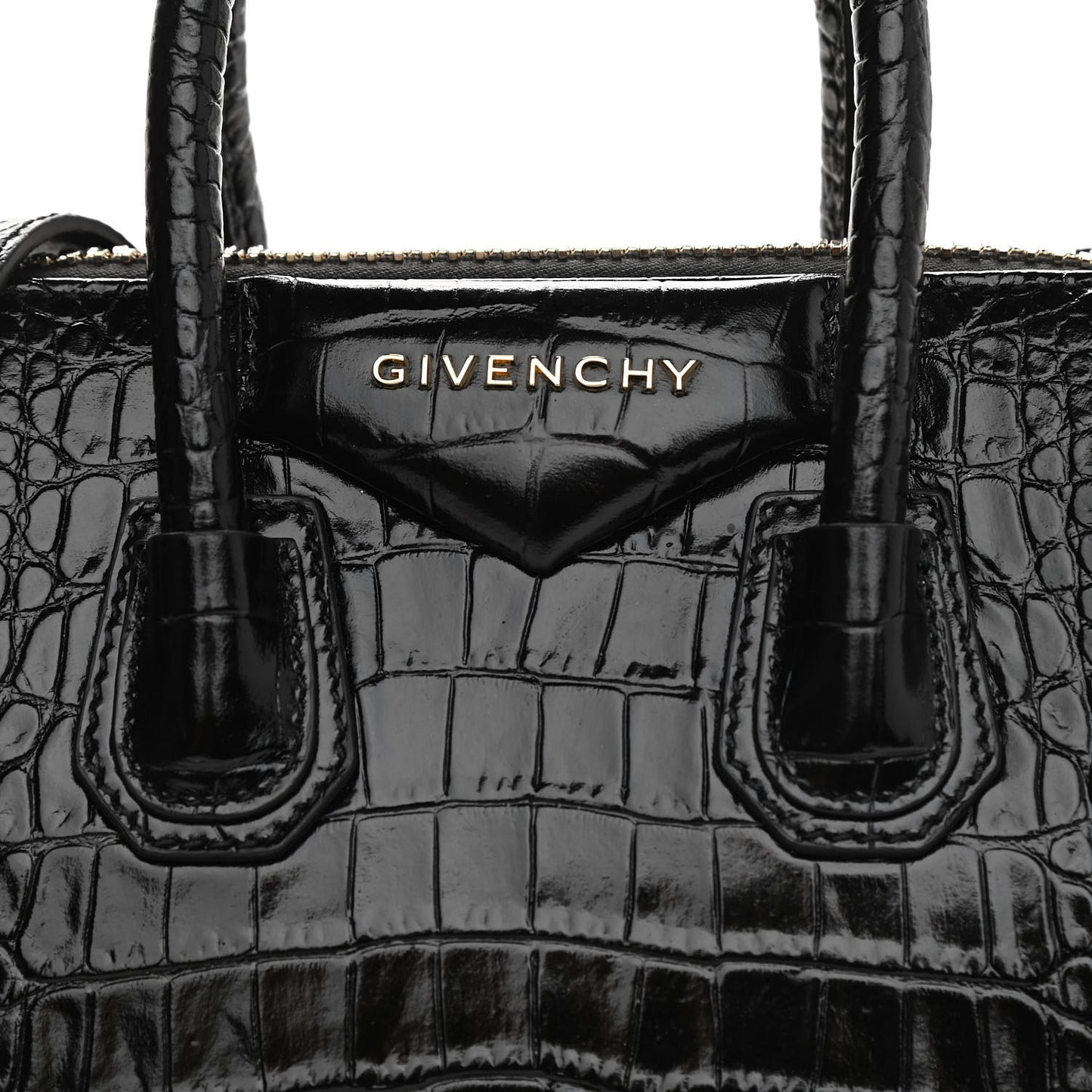 Calfskin Crocodile Embossed Mini Antigona Black
