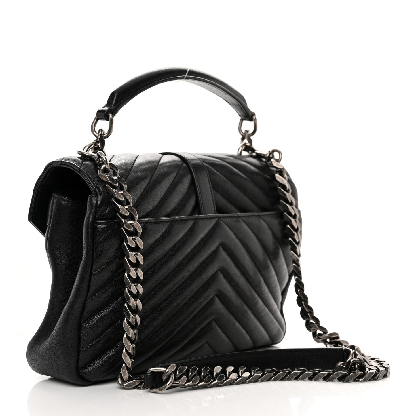 Sheepskin Matelasse Chevron Monogram Medium College Bag Black