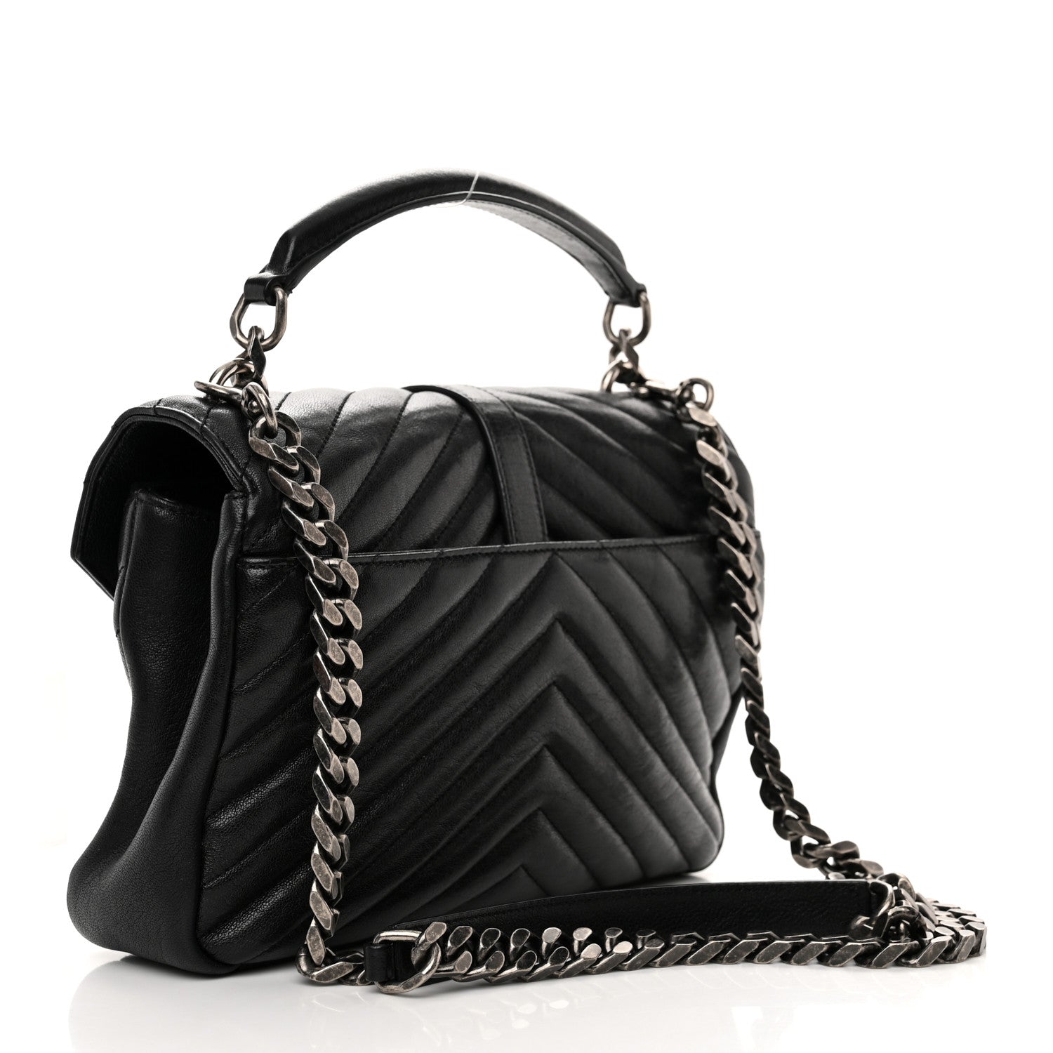Saint Laurent Sheepskin Matelasse Chevron Monogram Medium College Bag Black 3 of 13