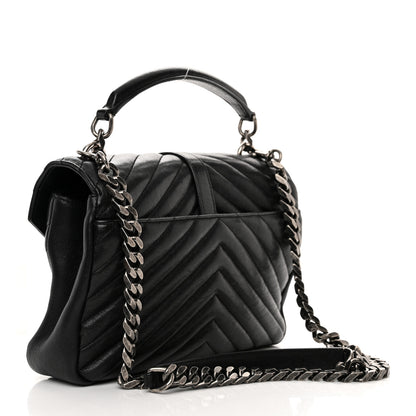 Saint Laurent Sheepskin Matelasse Chevron Monogram Medium College Bag Black 3 of 13