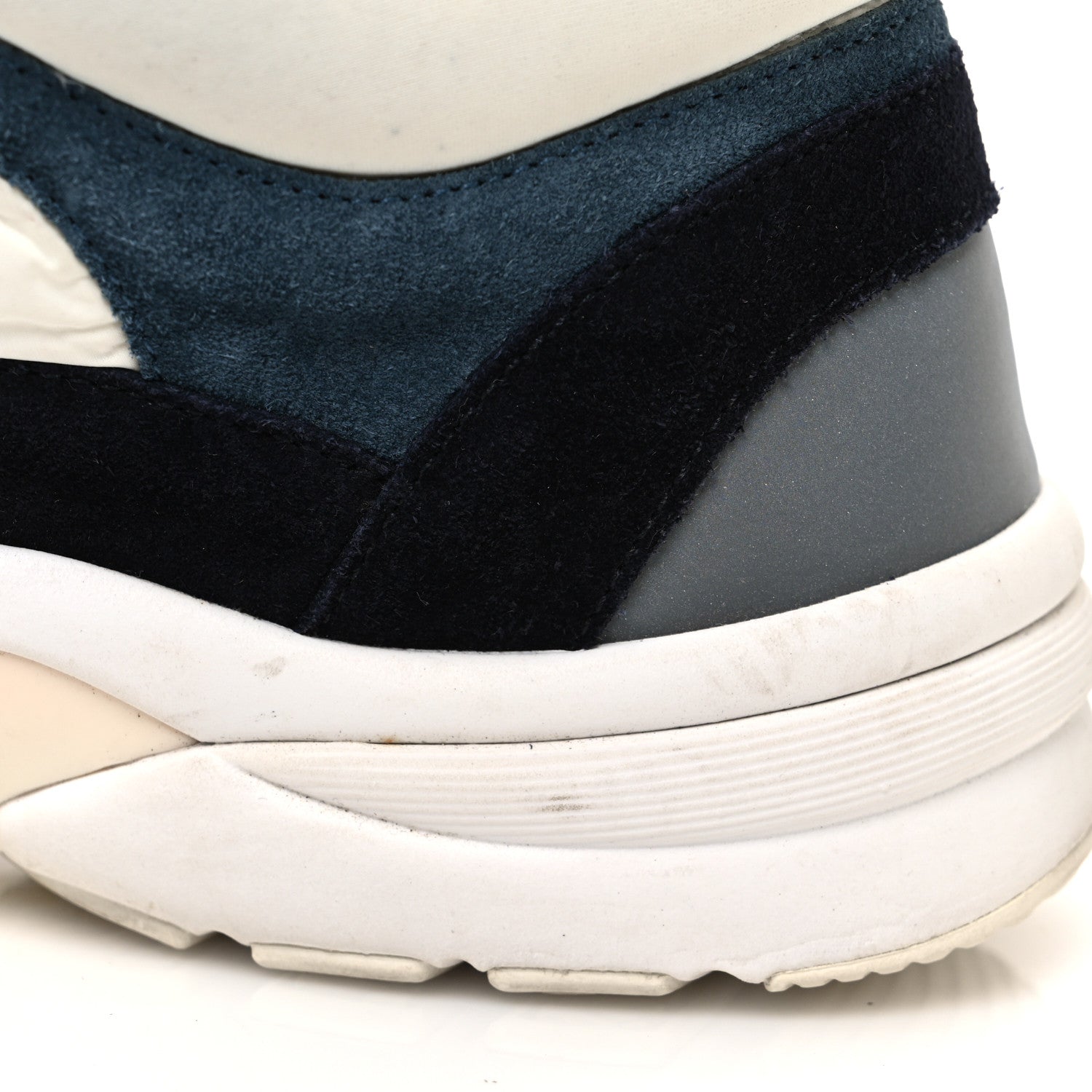 Chanel Nylon Calfskin Suede CC Womens Sneakers 38.5 Navy White Orange 10 of 12