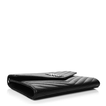 Saint Laurent Grain De Poudre Matelasse Chevron Monogram Envelope Clutch Black 4 of 12