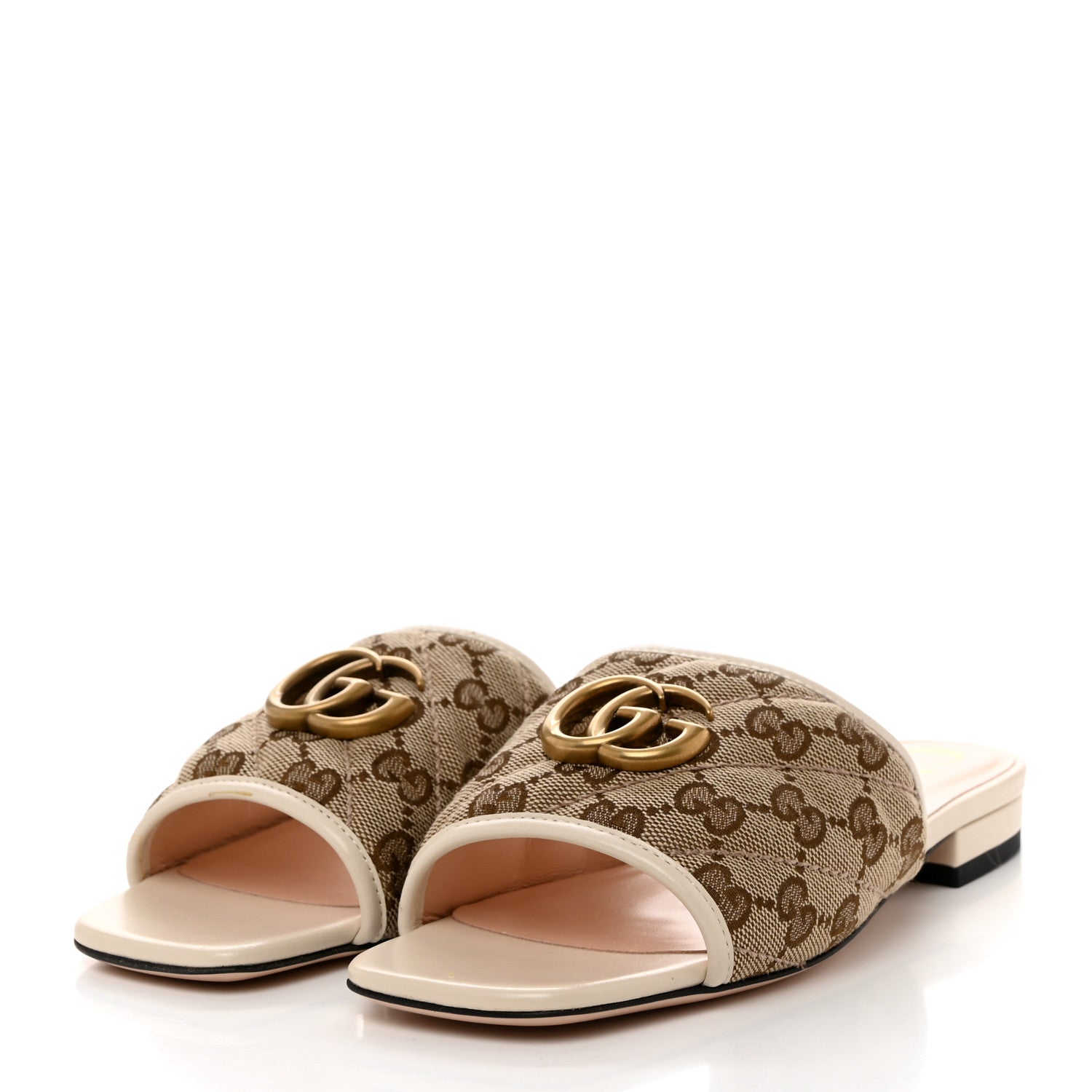 Gucci Monogram Matelasse Diagonal GG Marmont Flat Slide Sandals 35.5 Beige Ebony Mystic White 3 of 8