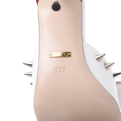 Gucci Patent GG Bow Sadie Spike Mid Heel Mules 39.5 White 7 of 9