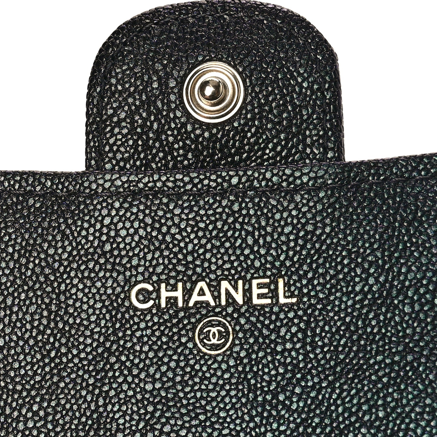 Iridescent Caviar Quilted Large Gusset Flap Wallet Black