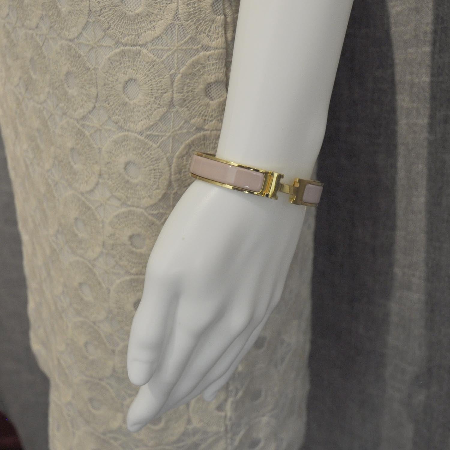 Hermes Enamel Narrow Clic Clac H Bracelet Pink and Gold 4 of 5